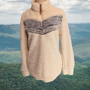 Cozy Weatherproof Vintage Chevron stripped Sherpa 1/4 Zip Pullover Sz Lg